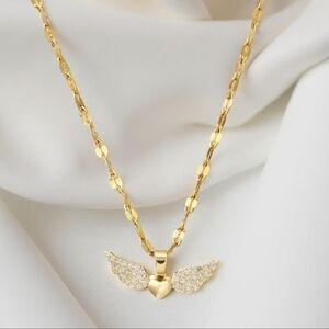 Goldie Angel Wings Heart Pendant Necklace